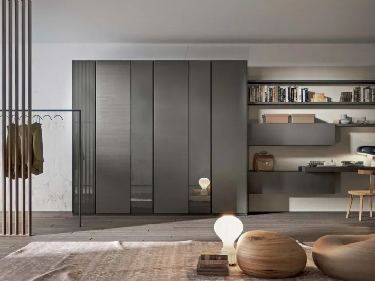 Domino glass hinged wardrobe with smooth door by Veneran